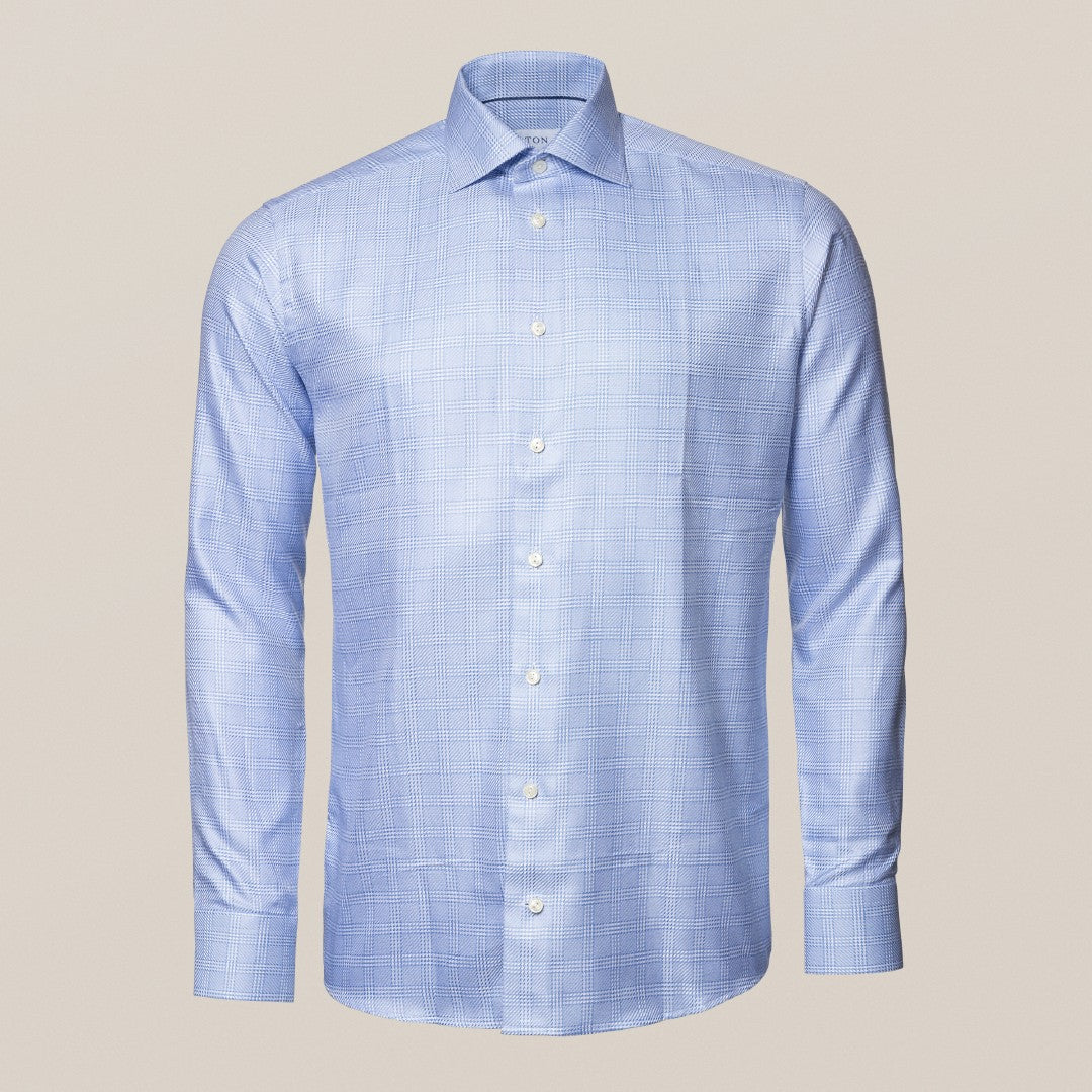 Eton Contemporary Fit King Twill Check Shirt Light Blue-MALFORD OF LONDON SAVILE ROW MENSWEAR OUTLET