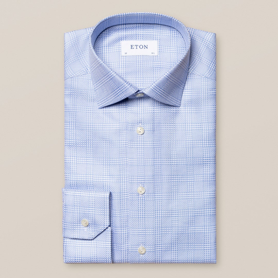 Eton Contemporary Fit King Twill Check Shirt Light Blue-MALFORD OF LONDON SAVILE ROW MENSWEAR OUTLET