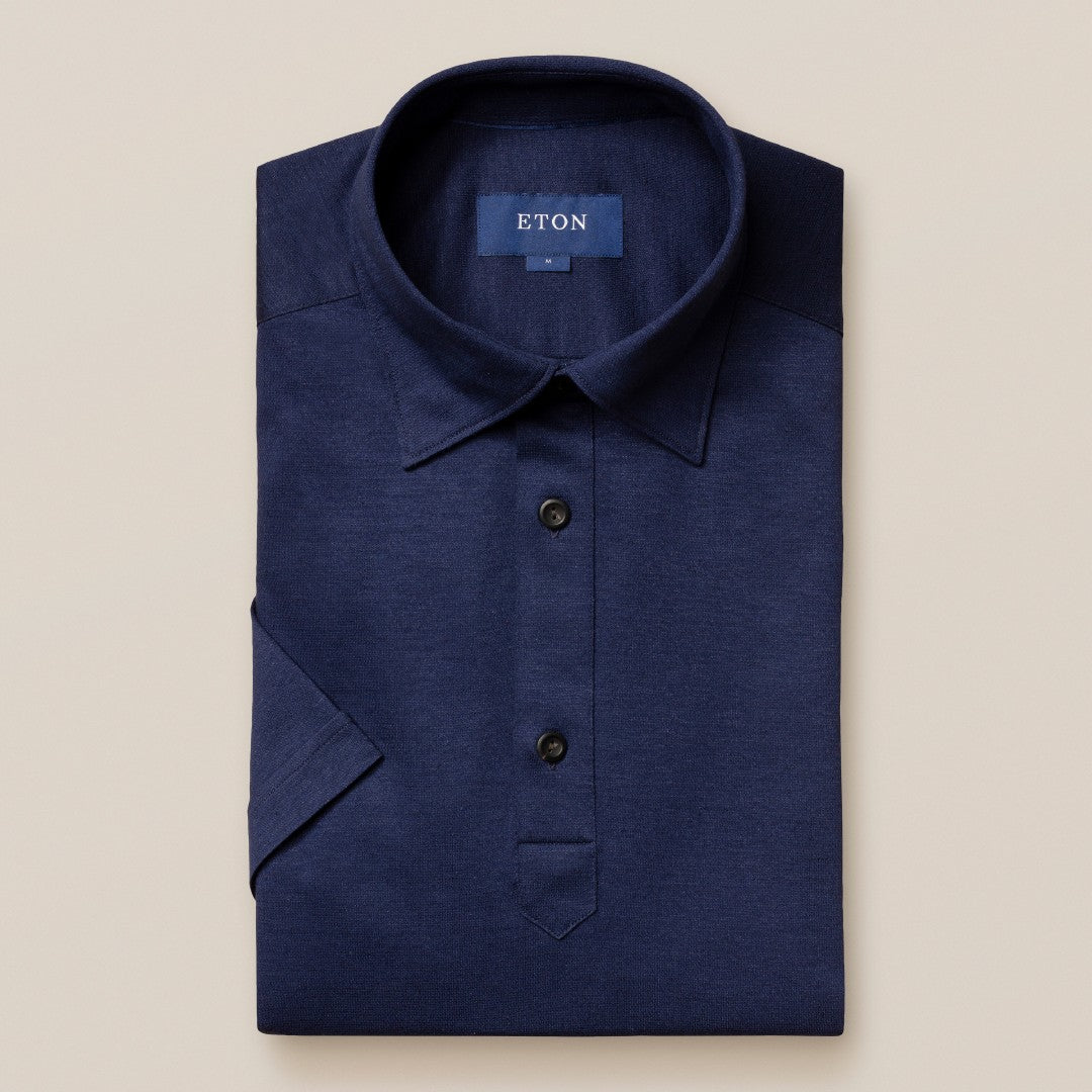 Eton Contemporary Fit Knitted Polo Shirt Navy Blue-MALFORD OF LONDON SAVILE ROW MENSWEAR OUTLET