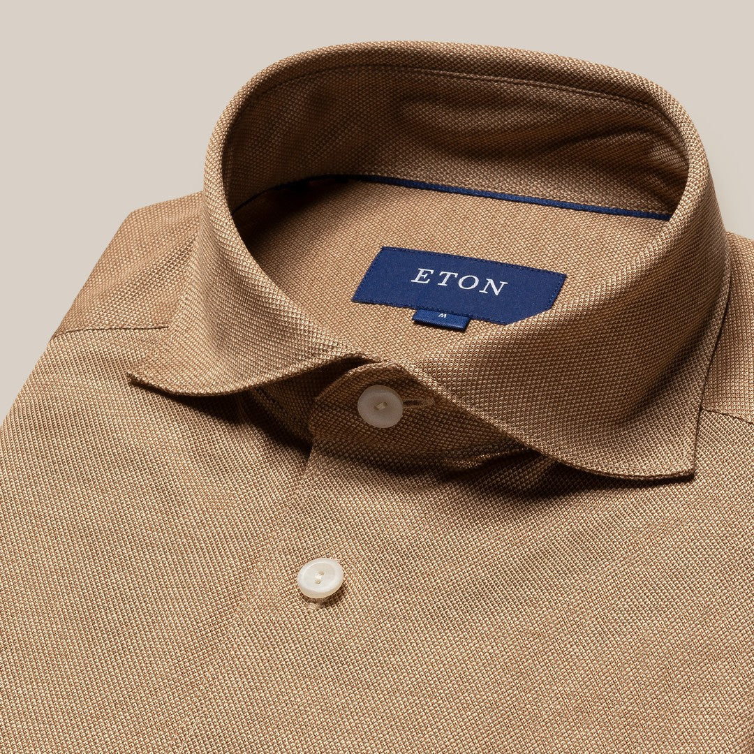 Eton Contemporary Fit Knitted Shirt Brown-MALFORD OF LONDON SAVILE ROW MENSWEAR OUTLET