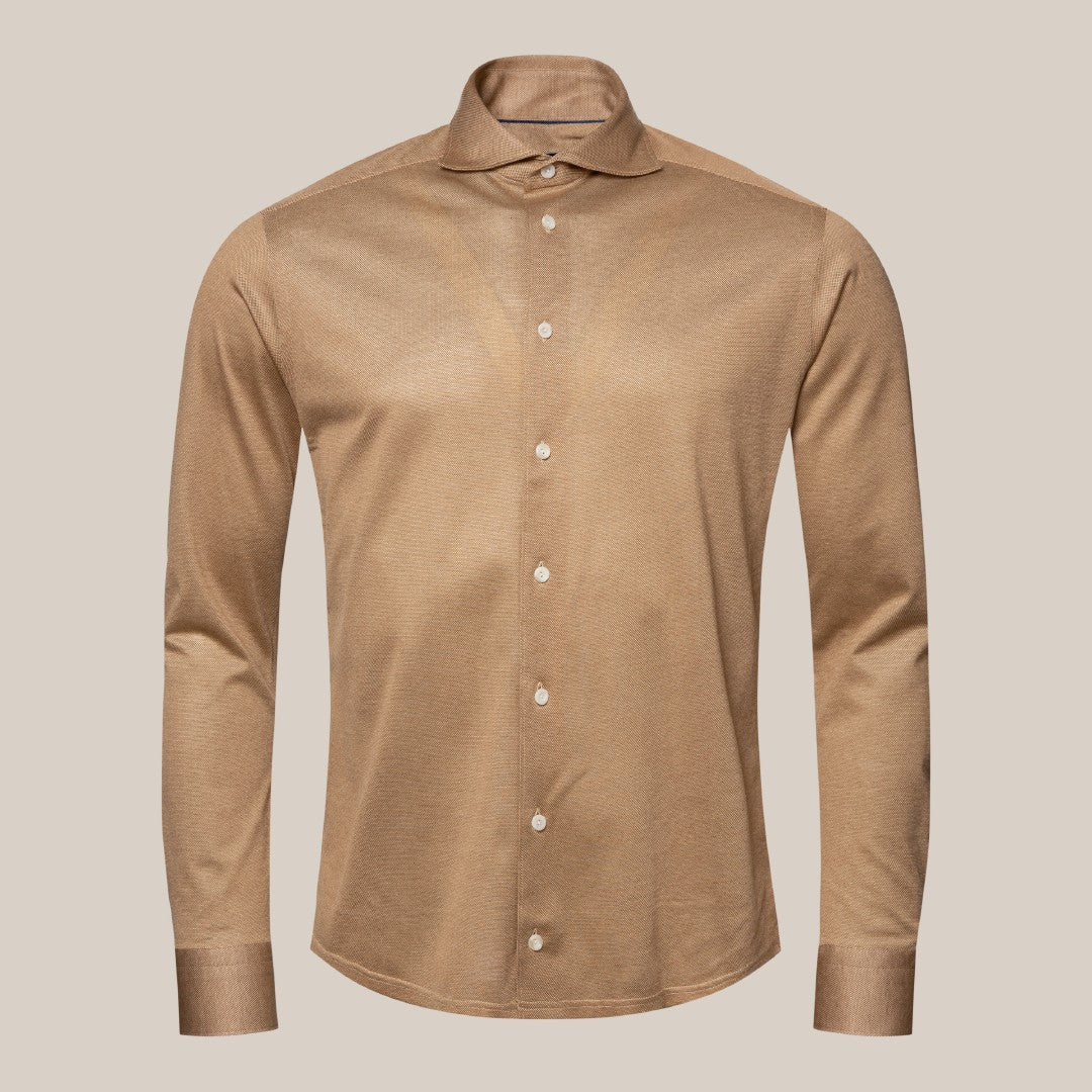 Eton Contemporary Fit Knitted Shirt Brown-MALFORD OF LONDON SAVILE ROW MENSWEAR OUTLET