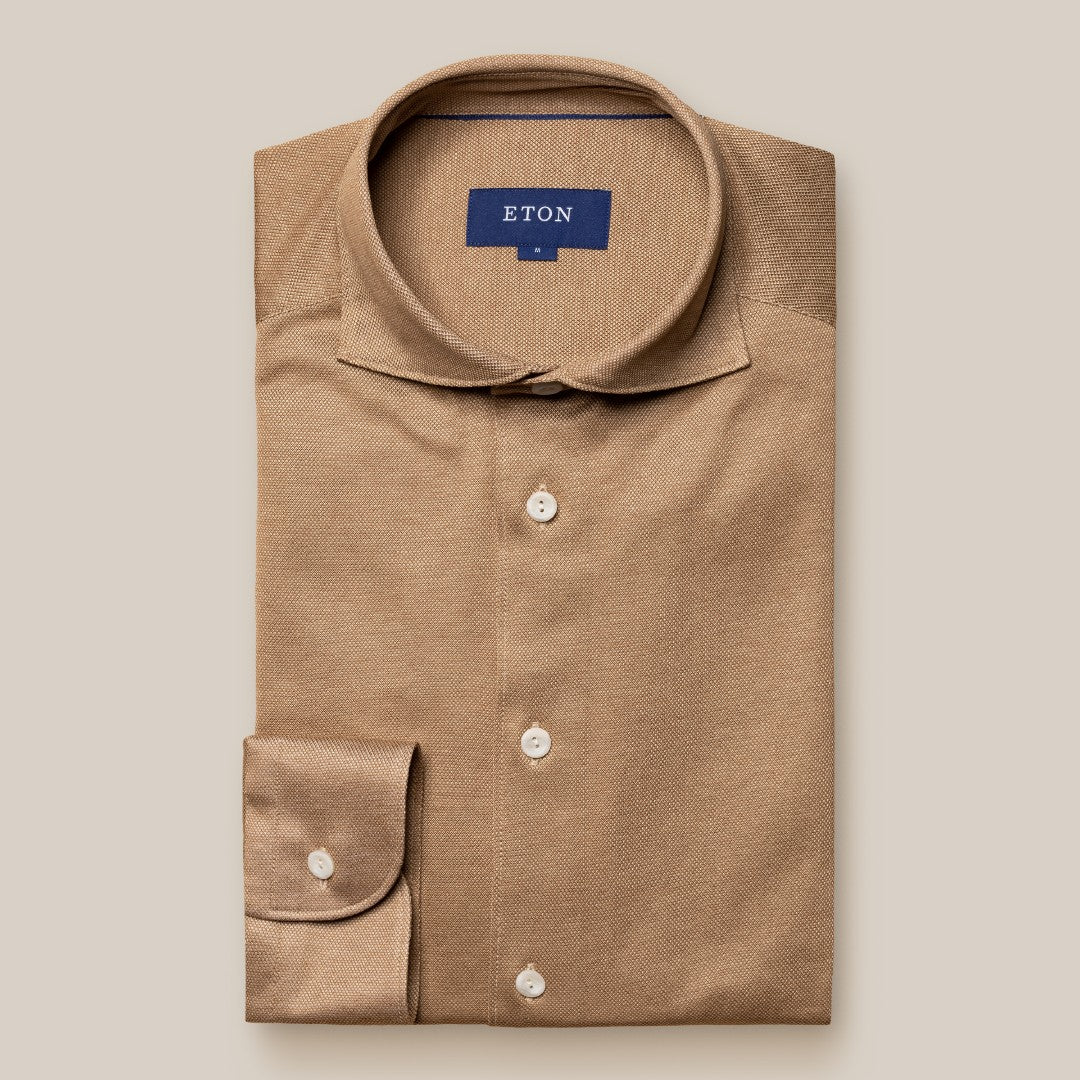 Eton Contemporary Fit Knitted Shirt Brown-MALFORD OF LONDON SAVILE ROW MENSWEAR OUTLET