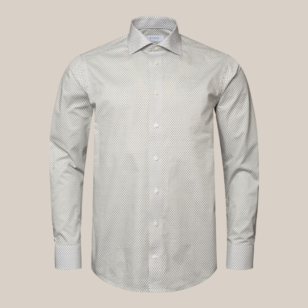 Eton Contemporary Fit Micro Coffee Cup Print Shirt Light Grey/Cream/Browns-MALFORD OF LONDON SAVILE ROW MENSWEAR OUTLET