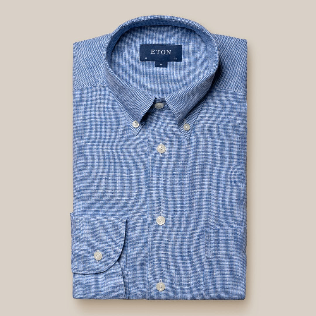 Eton Contemporary Fit Micro Houndstooth Shirt Dark Blue/White-MALFORD OF LONDON SAVILE ROW MENSWEAR OUTLET