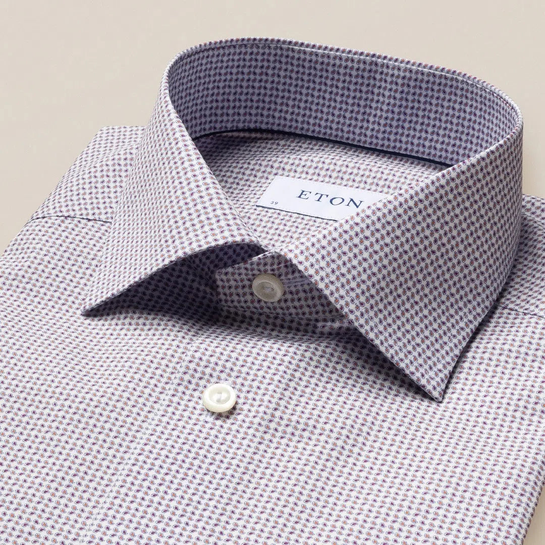 Eton Contemporary Fit Micro Paisley Shirt Mid Purple-MALFORD OF LONDON SAVILE ROW MENSWEAR OUTLET