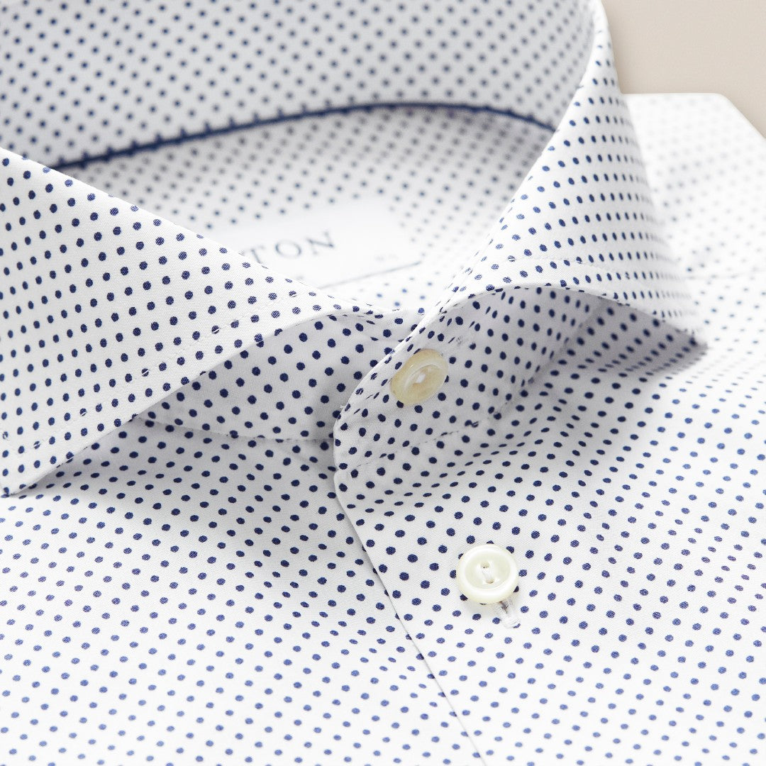 Eton Contemporary Fit Micro Polka Dot Shirt White/Navy-MALFORD OF LONDON SAVILE ROW MENSWEAR OUTLET