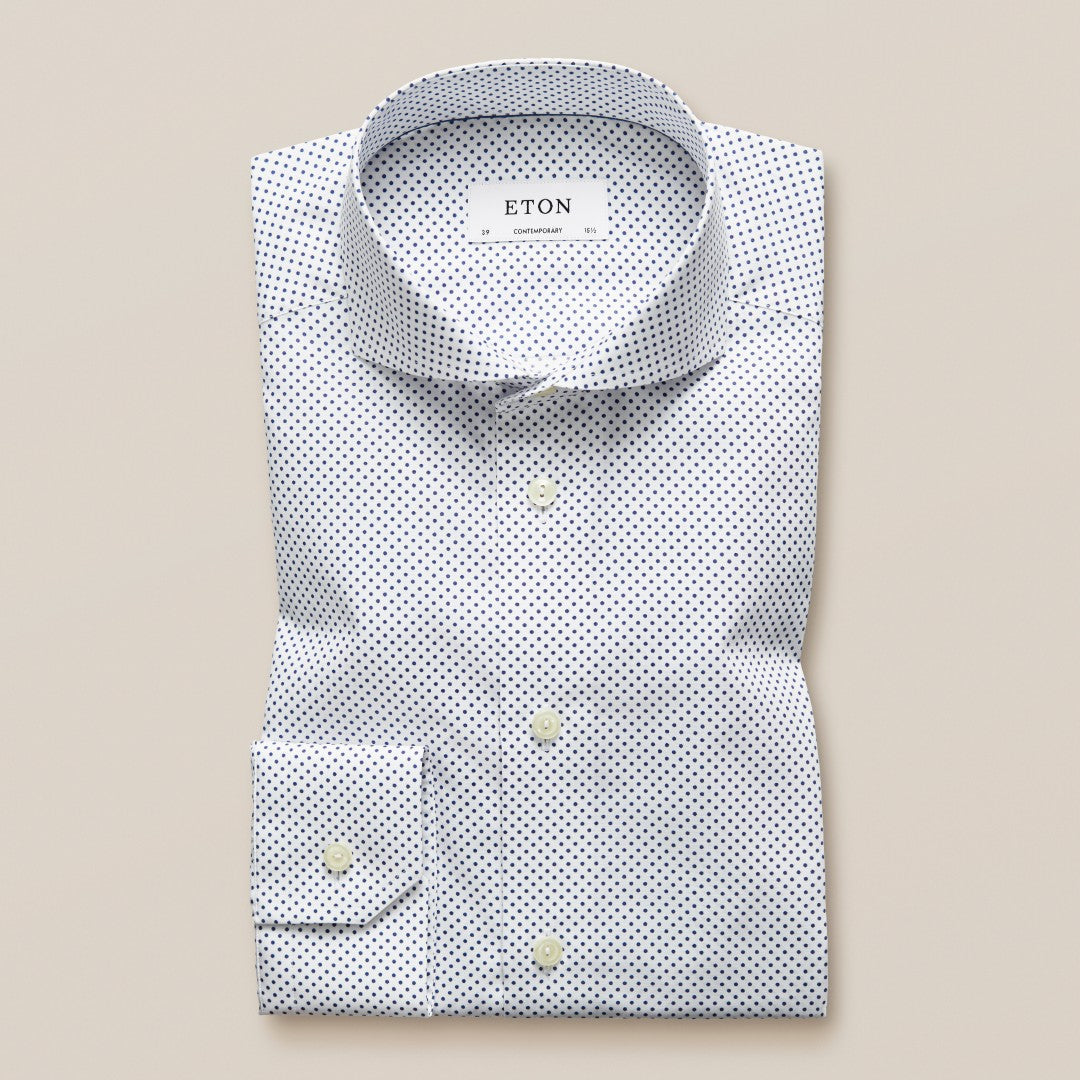 Eton Contemporary Fit Micro Polka Dot Shirt White/Navy-MALFORD OF LONDON SAVILE ROW MENSWEAR OUTLET