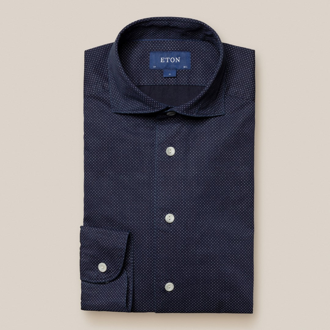 Eton Contemporary Fit Micro Spot Shirt Navy Blue/White-MALFORD OF LONDON SAVILE ROW MENSWEAR OUTLET