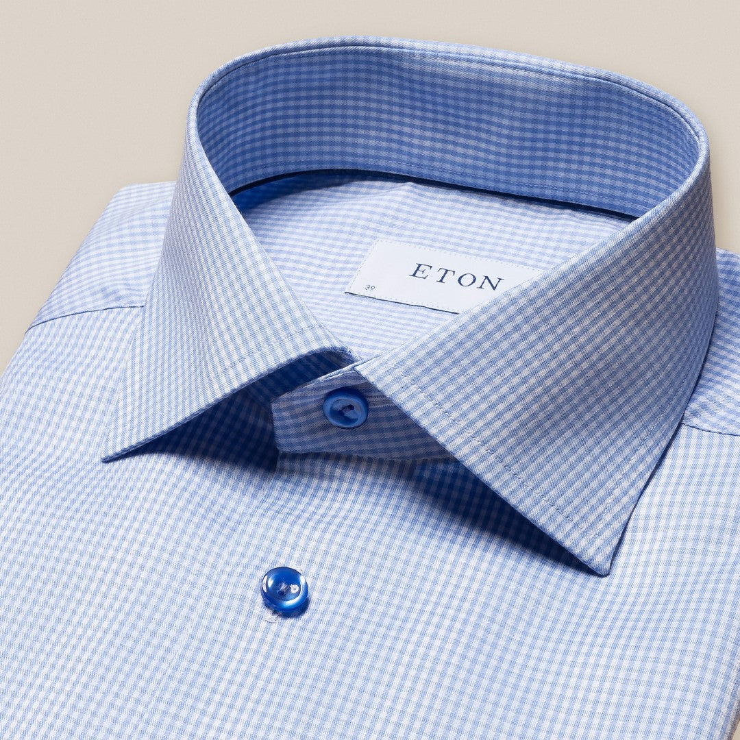 Eton Contemporary Fit Mini Gingham Shirt Light Blue-MALFORD OF LONDON SAVILE ROW MENSWEAR OUTLET