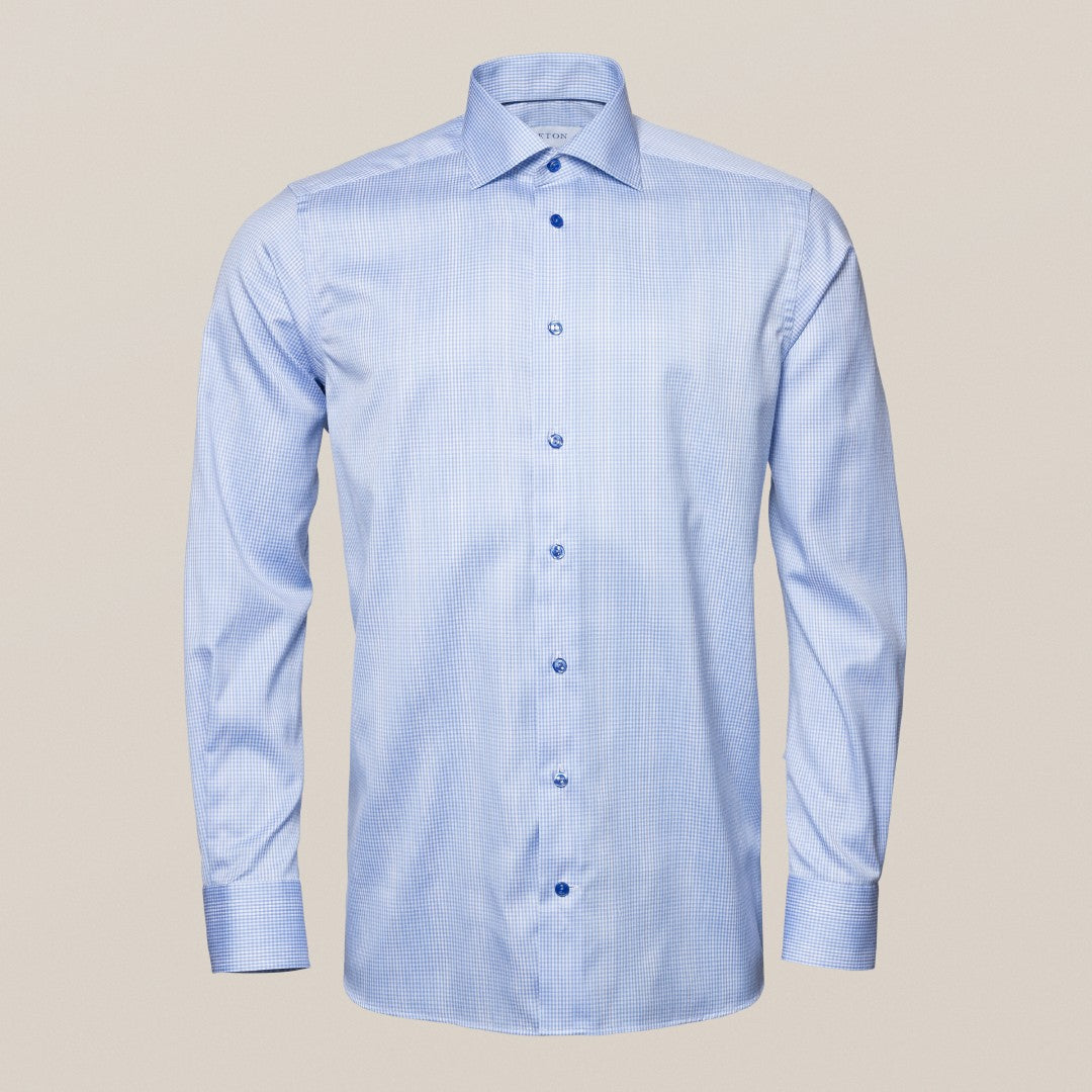 Eton Contemporary Fit Mini Gingham Shirt Light Blue-MALFORD OF LONDON SAVILE ROW MENSWEAR OUTLET