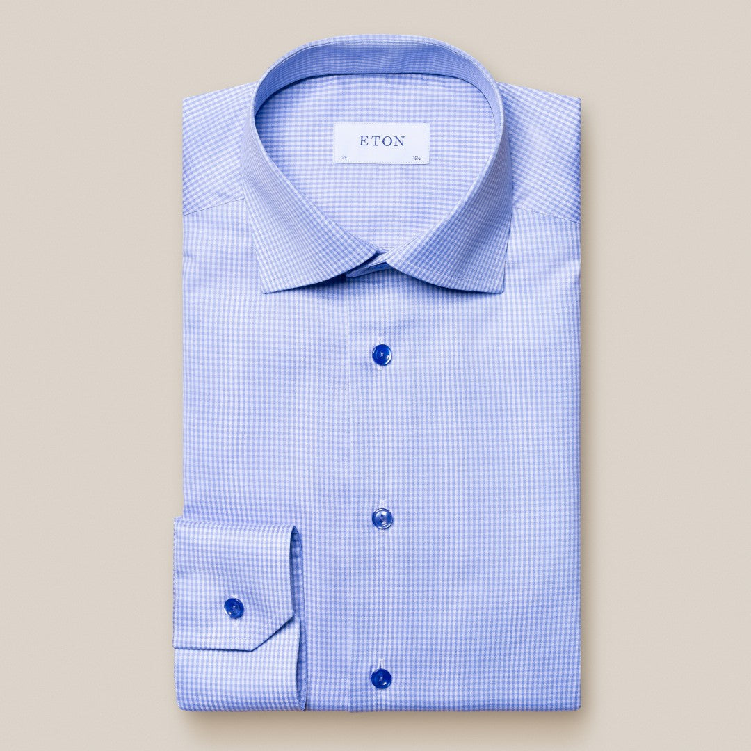 Eton Contemporary Fit Mini Gingham Shirt Light Blue-MALFORD OF LONDON SAVILE ROW MENSWEAR OUTLET