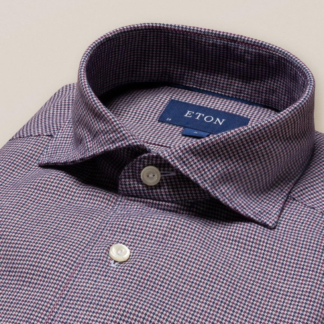 Eton Contemporary Fit Mini Houndstooth Shirt Dark Red/Blue-MALFORD OF LONDON SAVILE ROW MENSWEAR OUTLET