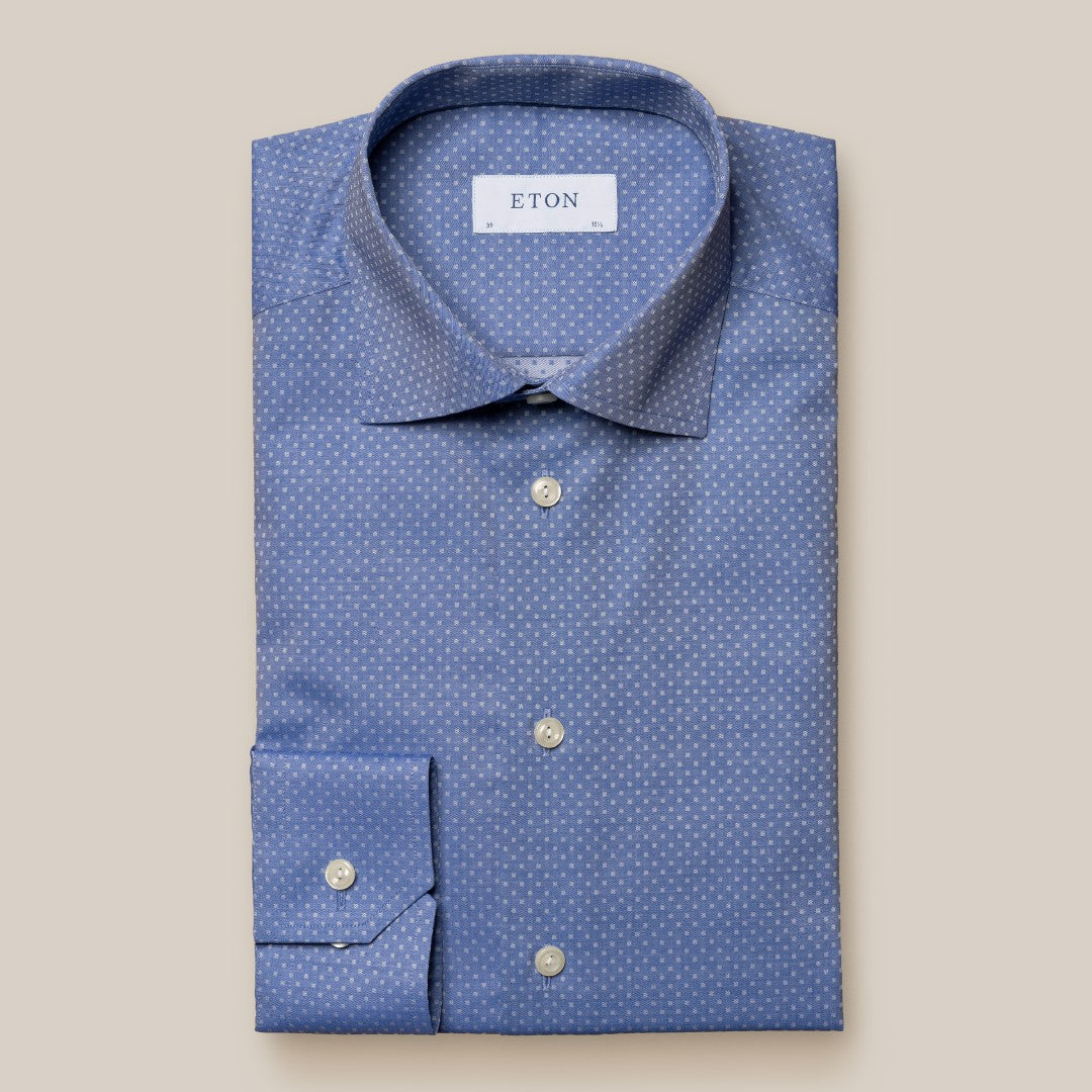 Eton Contemporary Fit Mini Square Pattern Shirt Dark Blue/White-MALFORD OF LONDON SAVILE ROW MENSWEAR OUTLET