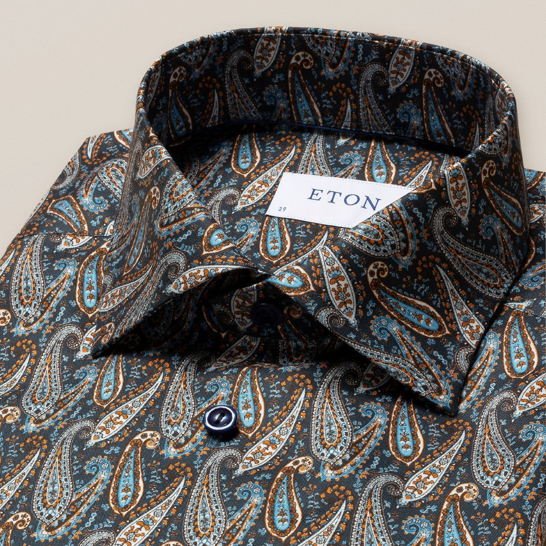 Eton Contemporary Fit Paisley Shirt Navy Blue-MALFORD OF LONDON SAVILE ROW MENSWEAR OUTLET