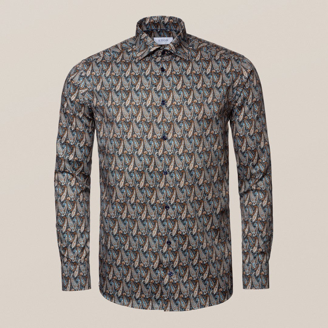 Eton Contemporary Fit Paisley Shirt Navy Blue-MALFORD OF LONDON SAVILE ROW MENSWEAR OUTLET