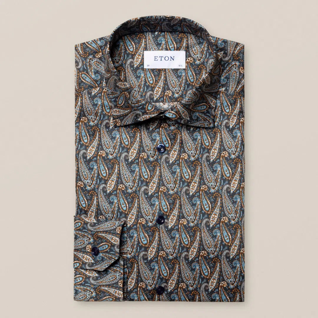 Eton Contemporary Fit Paisley Shirt Navy Blue-MALFORD OF LONDON SAVILE ROW MENSWEAR OUTLET