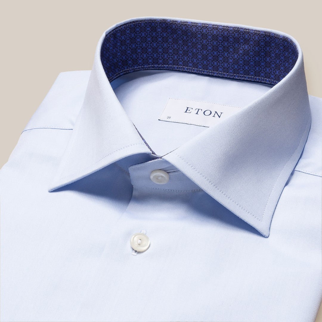 Eton Contemporary Fit Patterned Trim Shirt Light Blue-MALFORD OF LONDON SAVILE ROW MENSWEAR OUTLET