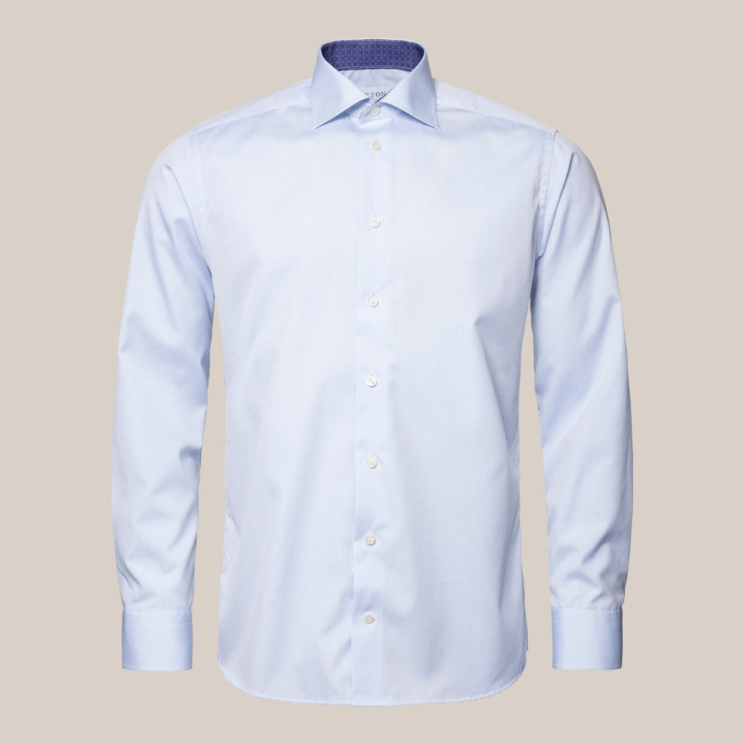 Eton Contemporary Fit Patterned Trim Shirt Light Blue-MALFORD OF LONDON SAVILE ROW MENSWEAR OUTLET