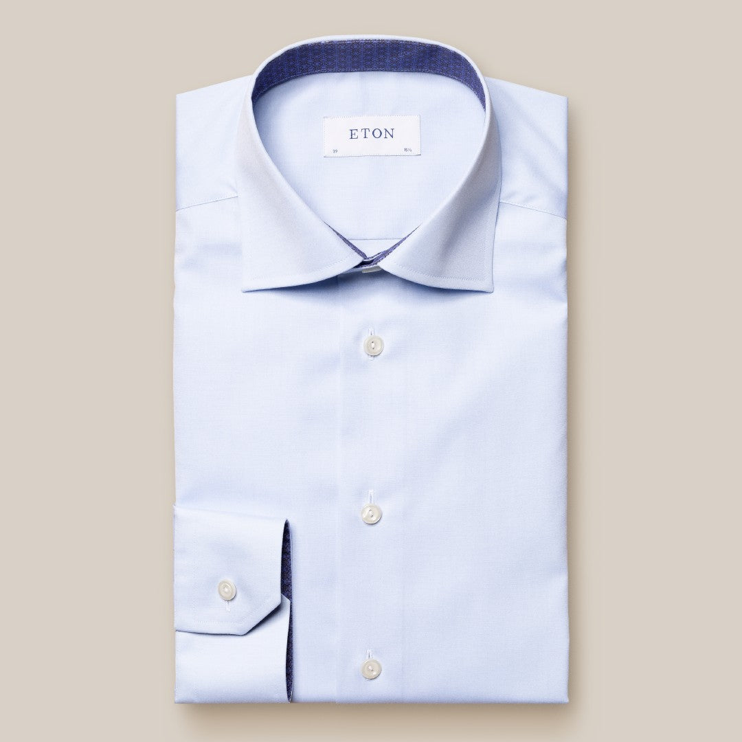 Eton Contemporary Fit Patterned Trim Shirt Light Blue-MALFORD OF LONDON SAVILE ROW MENSWEAR OUTLET