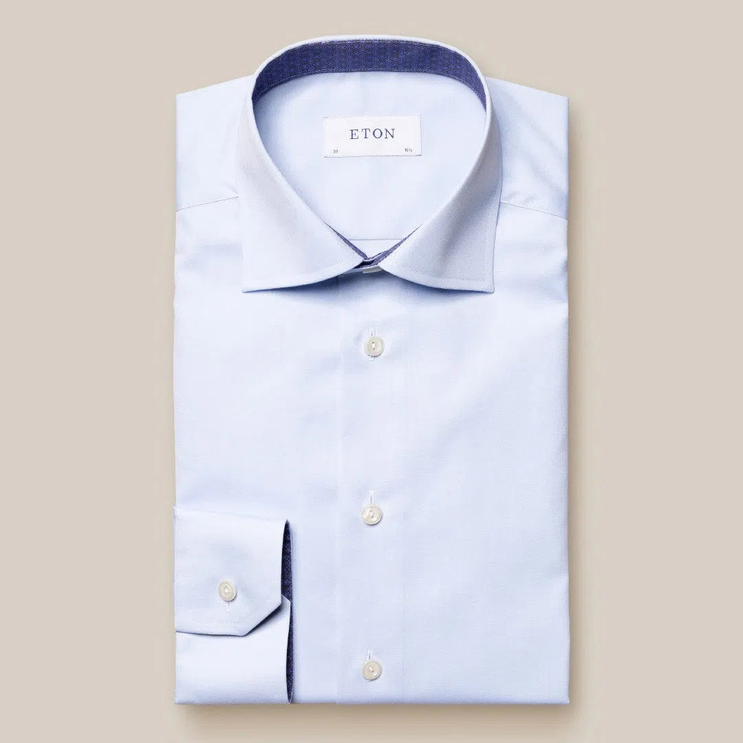 Eton Contemporary Fit Patterned Trim Shirt Light Blue-MALFORD OF LONDON SAVILE ROW MENSWEAR OUTLET