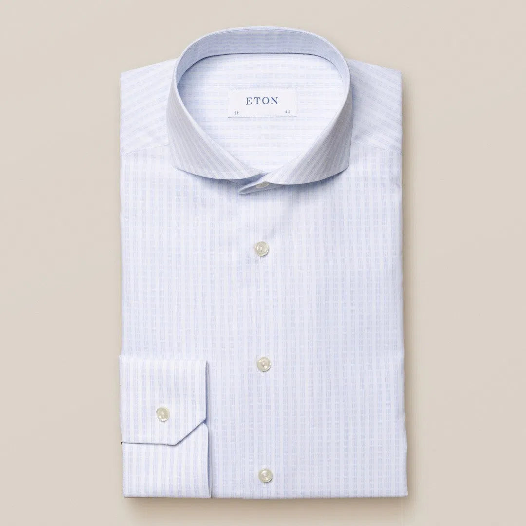 Eton Contemporary Fit Pin Check Shirt Light Blue-MALFORD OF LONDON SAVILE ROW MENSWEAR OUTLET