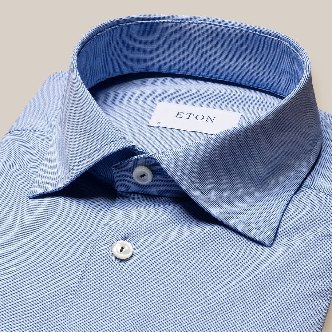 Eton Contemporary Fit Pin Check Shirt Mid Blue-MALFORD OF LONDON SAVILE ROW MENSWEAR OUTLET