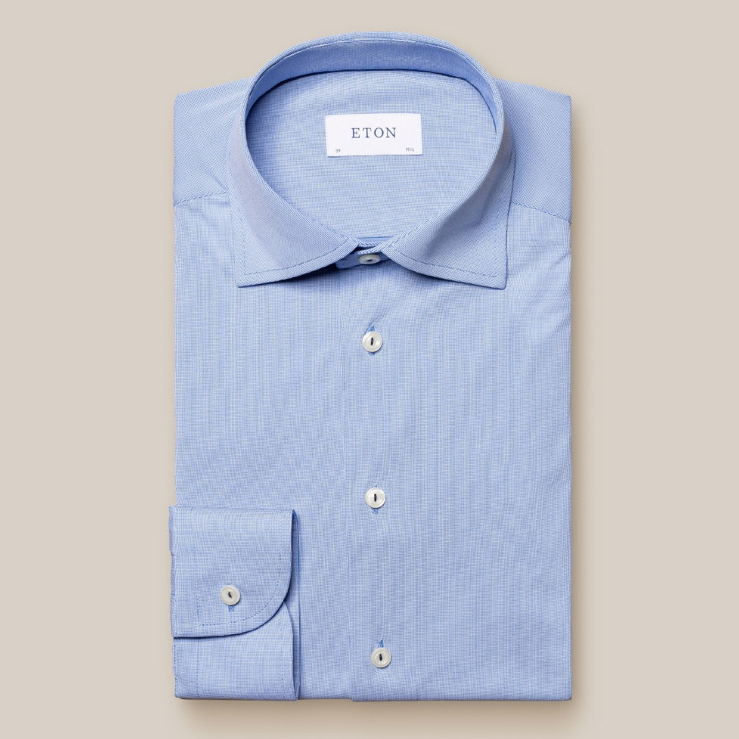 Eton Contemporary Fit Pin Check Shirt Mid Blue-MALFORD OF LONDON SAVILE ROW MENSWEAR OUTLET