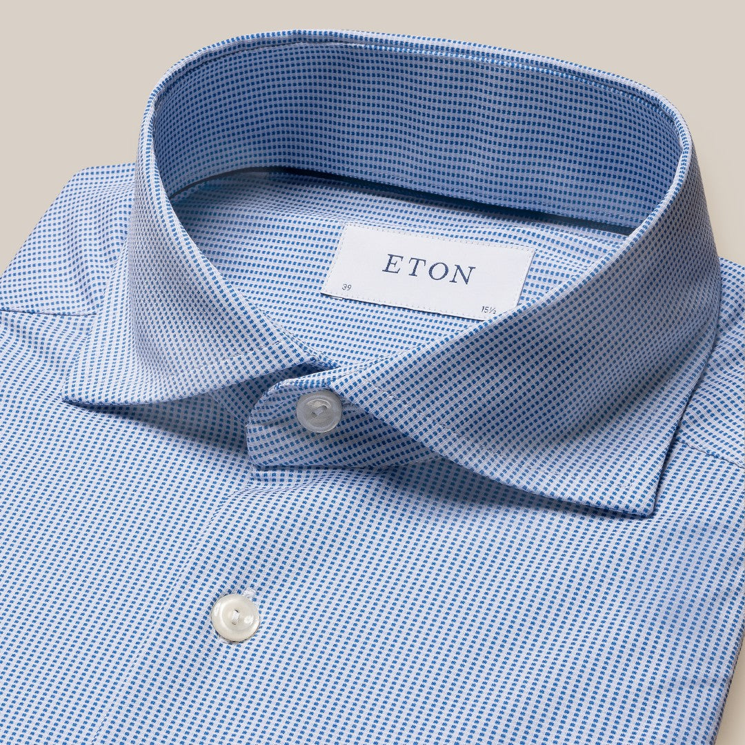 Eton Contemporary Fit Pin Check Shirt Mid Blue/White-MALFORD OF LONDON SAVILE ROW MENSWEAR OUTLET