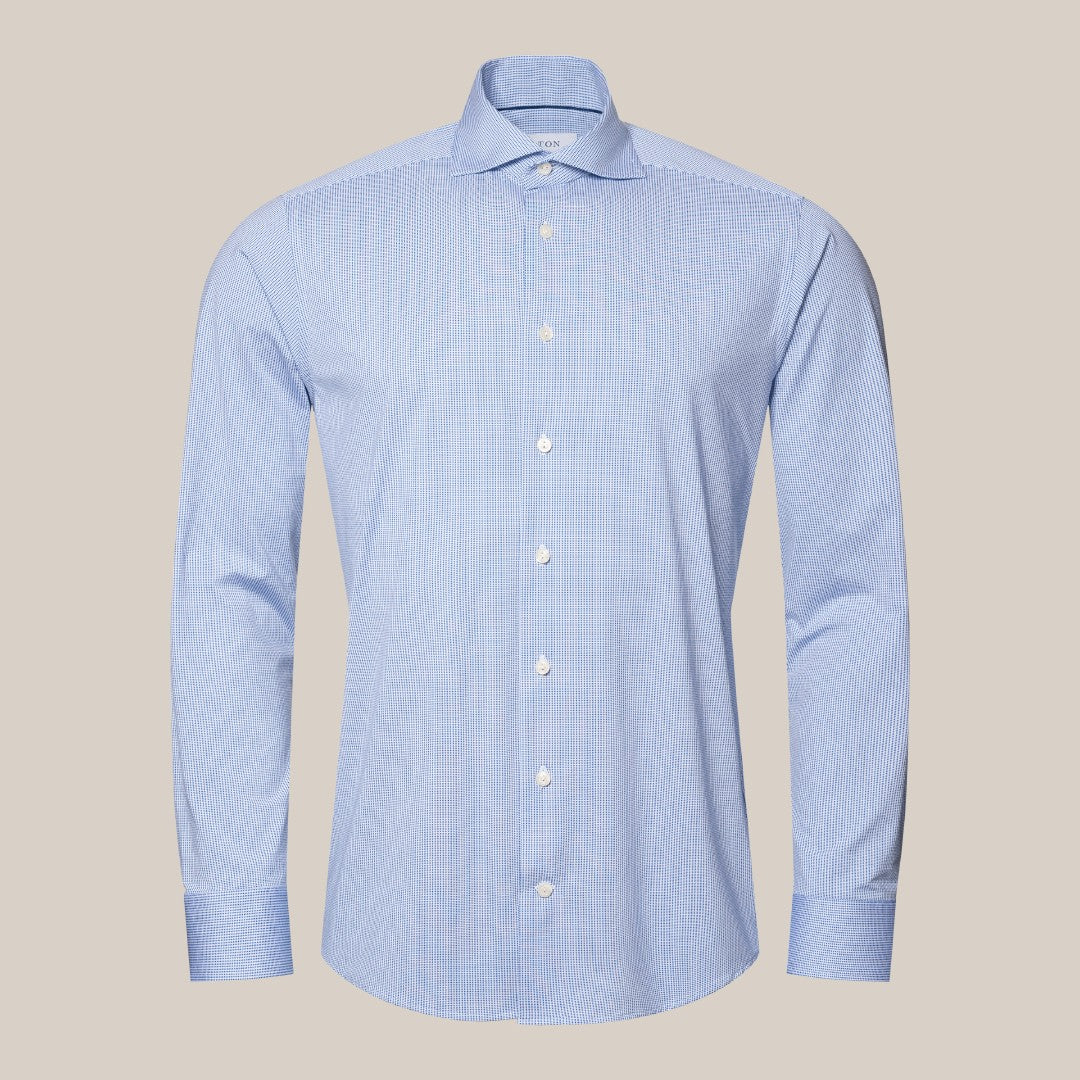 Eton Contemporary Fit Pin Check Shirt Mid Blue/White-MALFORD OF LONDON SAVILE ROW MENSWEAR OUTLET