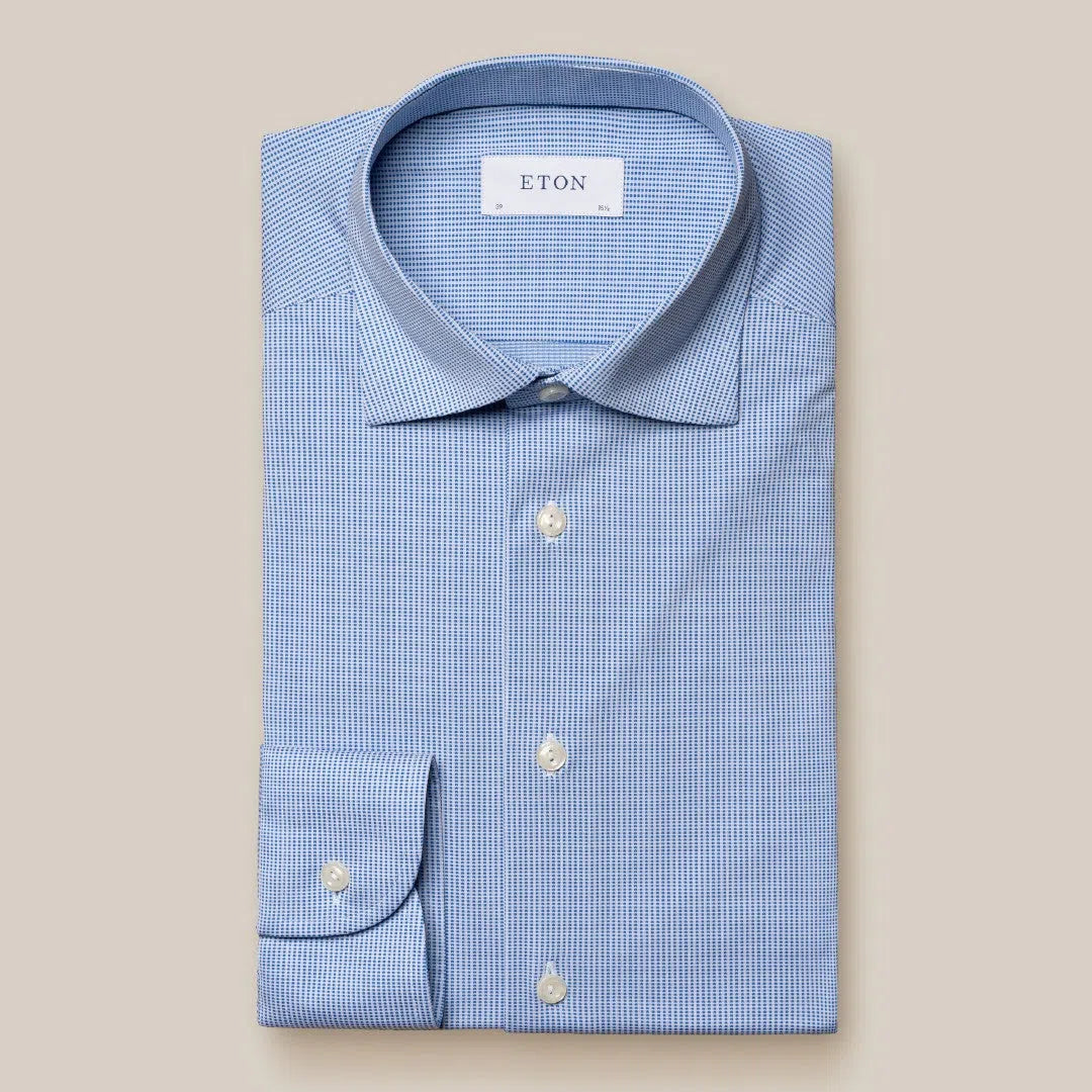 Eton Contemporary Fit Pin Check Shirt Mid Blue/White-MALFORD OF LONDON SAVILE ROW MENSWEAR OUTLET