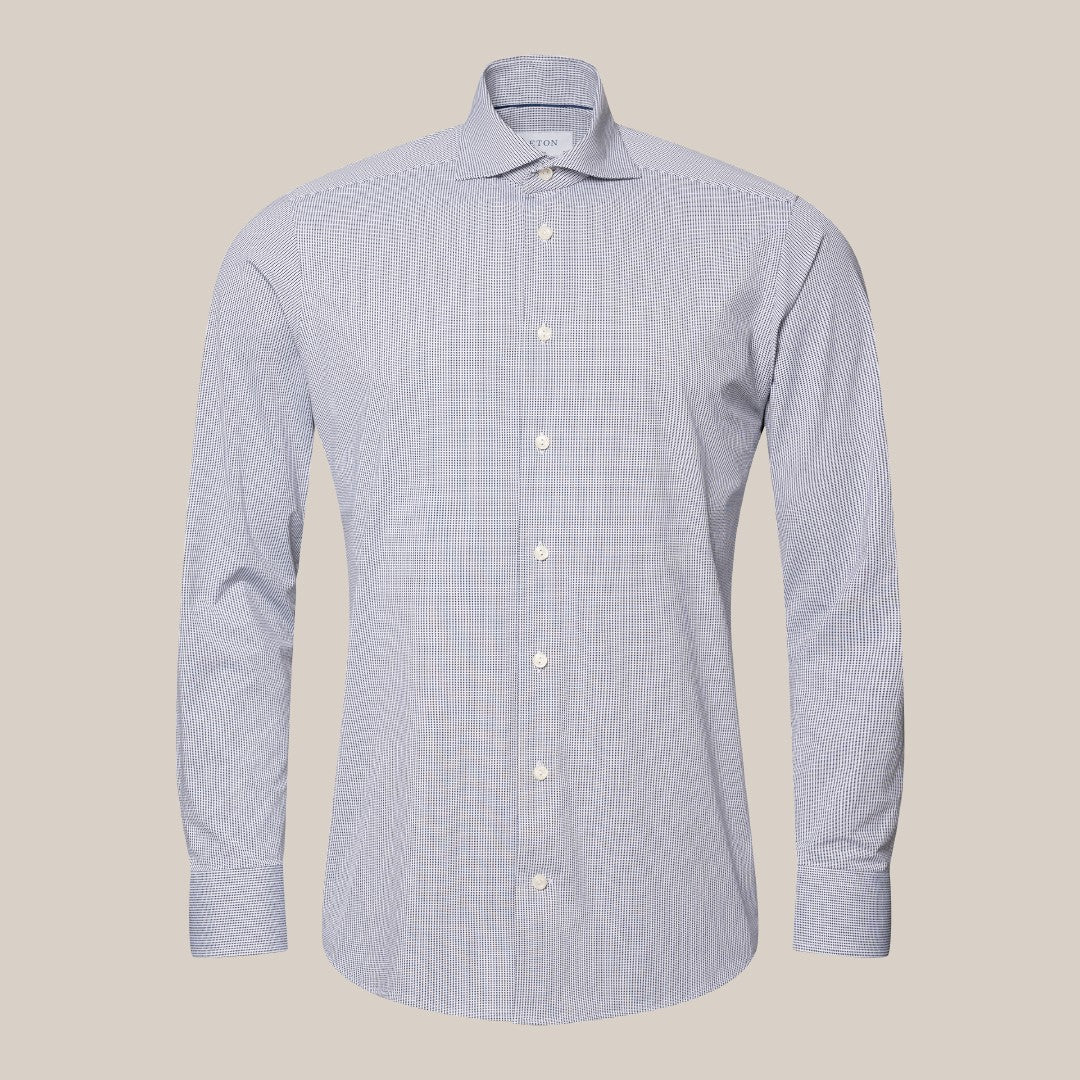 Eton Contemporary Fit Pin Check Shirt Navy Blue-MALFORD OF LONDON SAVILE ROW MENSWEAR OUTLET