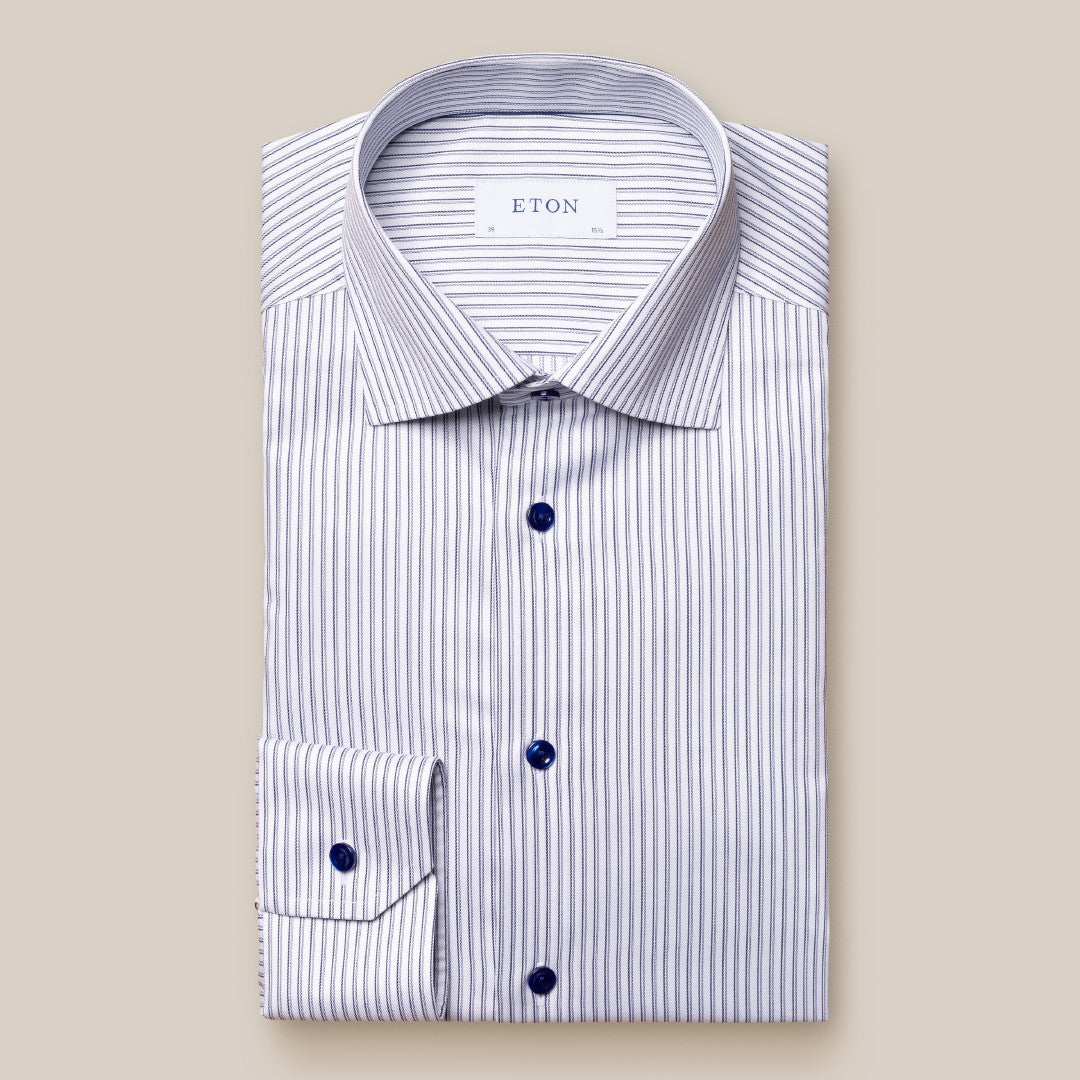 Eton Contemporary Fit Pin Stitch Shirt Navy Blue-MALFORD OF LONDON SAVILE ROW MENSWEAR OUTLET