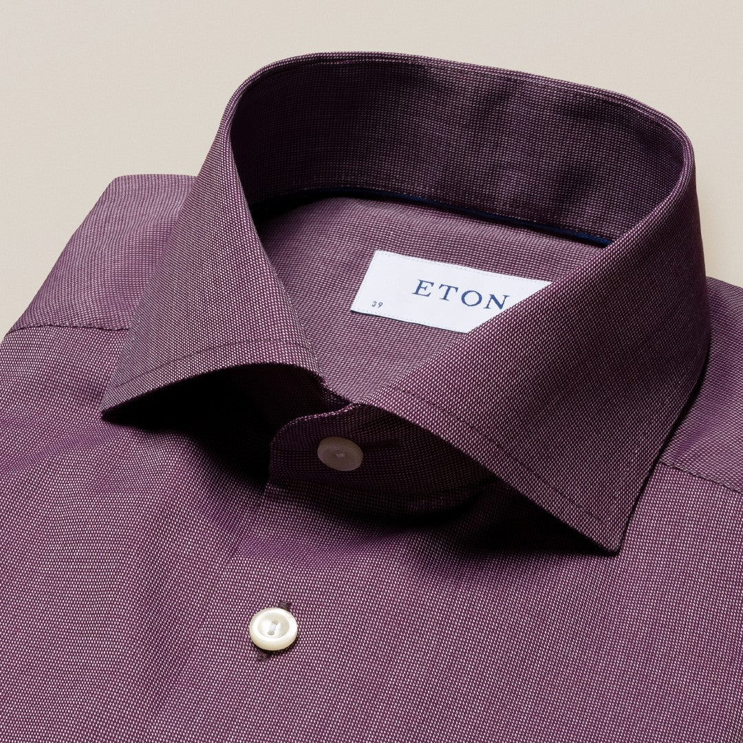 Eton Contemporary Fit Pin Weave Shirt Dark Red-MALFORD OF LONDON SAVILE ROW MENSWEAR OUTLET