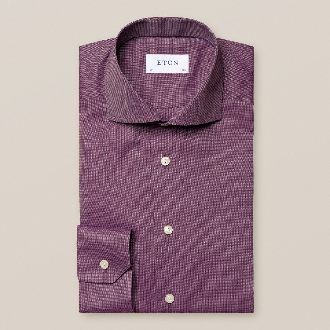 Eton Contemporary Fit Pin Weave Shirt Dark Red-MALFORD OF LONDON SAVILE ROW MENSWEAR OUTLET