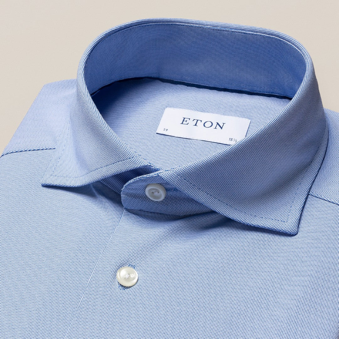 Eton Contemporary Fit Pin Weave Shirt Mid Blue-MALFORD OF LONDON SAVILE ROW MENSWEAR OUTLET