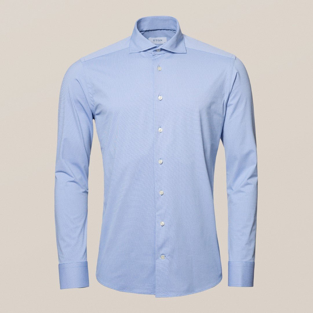 Eton Contemporary Fit Pin Weave Shirt Mid Blue-MALFORD OF LONDON SAVILE ROW MENSWEAR OUTLET