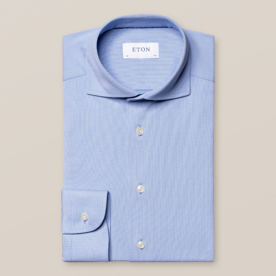 Eton Contemporary Fit Pin Weave Shirt Mid Blue-MALFORD OF LONDON SAVILE ROW MENSWEAR OUTLET