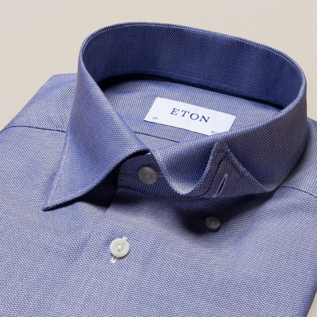 Eton Contemporary Fit Pique Shirt Dark Blue-MALFORD OF LONDON SAVILE ROW MENSWEAR OUTLET