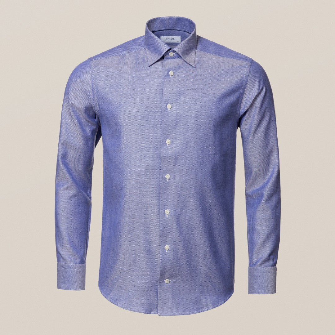 Eton Contemporary Fit Pique Shirt Dark Blue-MALFORD OF LONDON SAVILE ROW MENSWEAR OUTLET