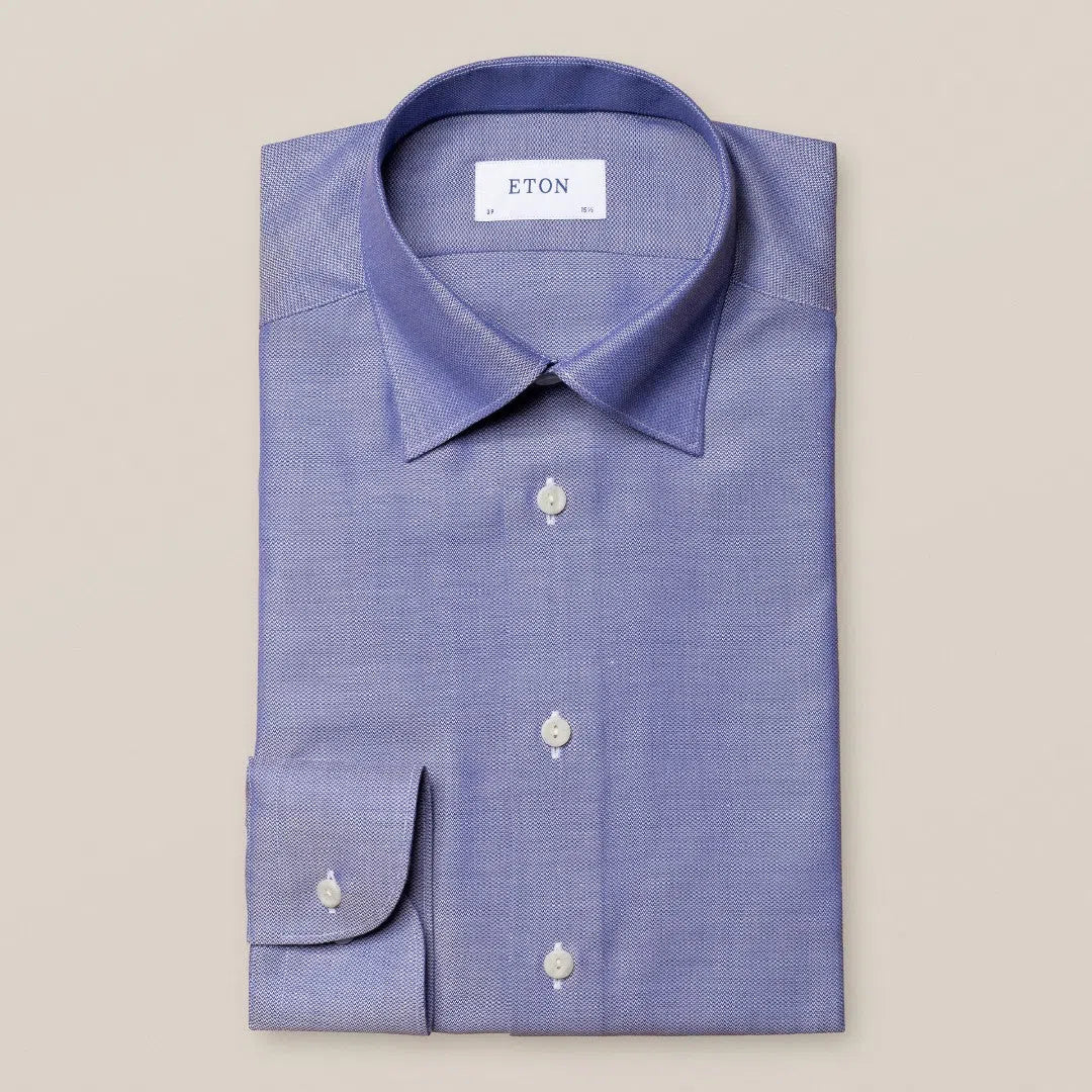 Eton Contemporary Fit Pique Shirt Dark Blue-MALFORD OF LONDON SAVILE ROW MENSWEAR OUTLET