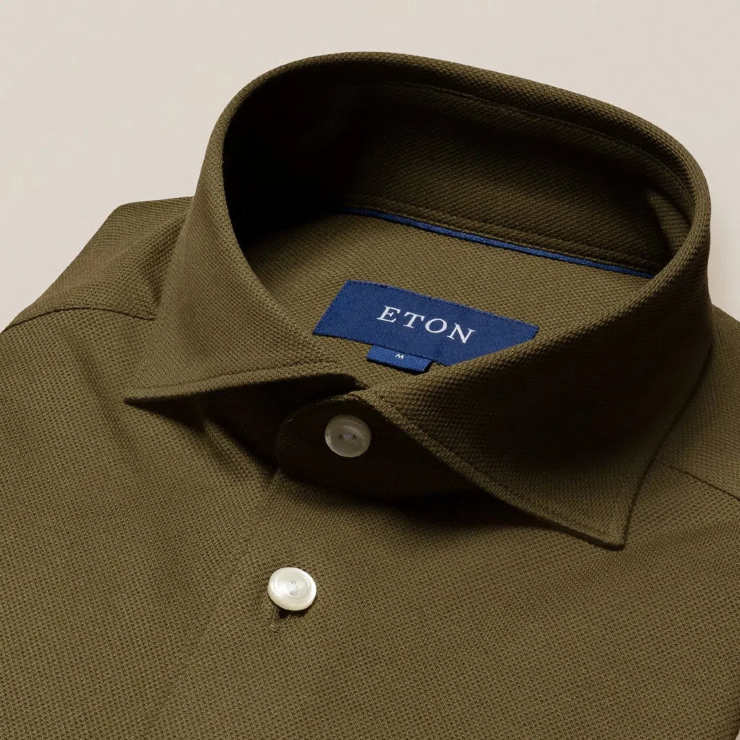 Eton Contemporary Fit Pique Shirt Mid Green-MALFORD OF LONDON SAVILE ROW MENSWEAR OUTLET