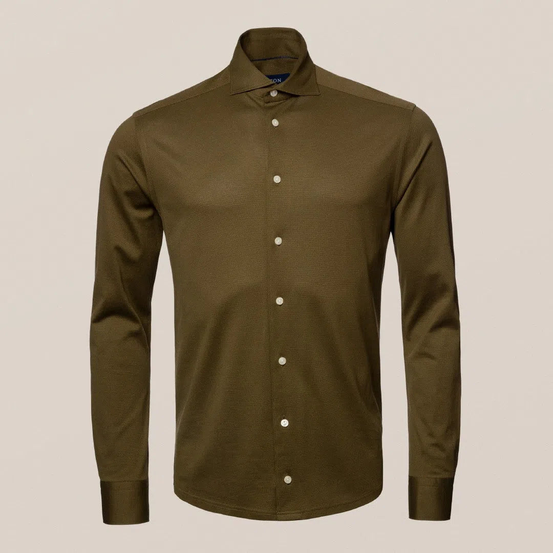 Eton Contemporary Fit Pique Shirt Mid Green-MALFORD OF LONDON SAVILE ROW MENSWEAR OUTLET