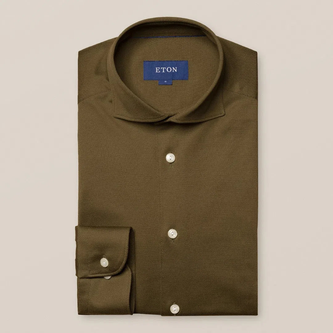 Eton Contemporary Fit Pique Shirt Mid Green-MALFORD OF LONDON SAVILE ROW MENSWEAR OUTLET