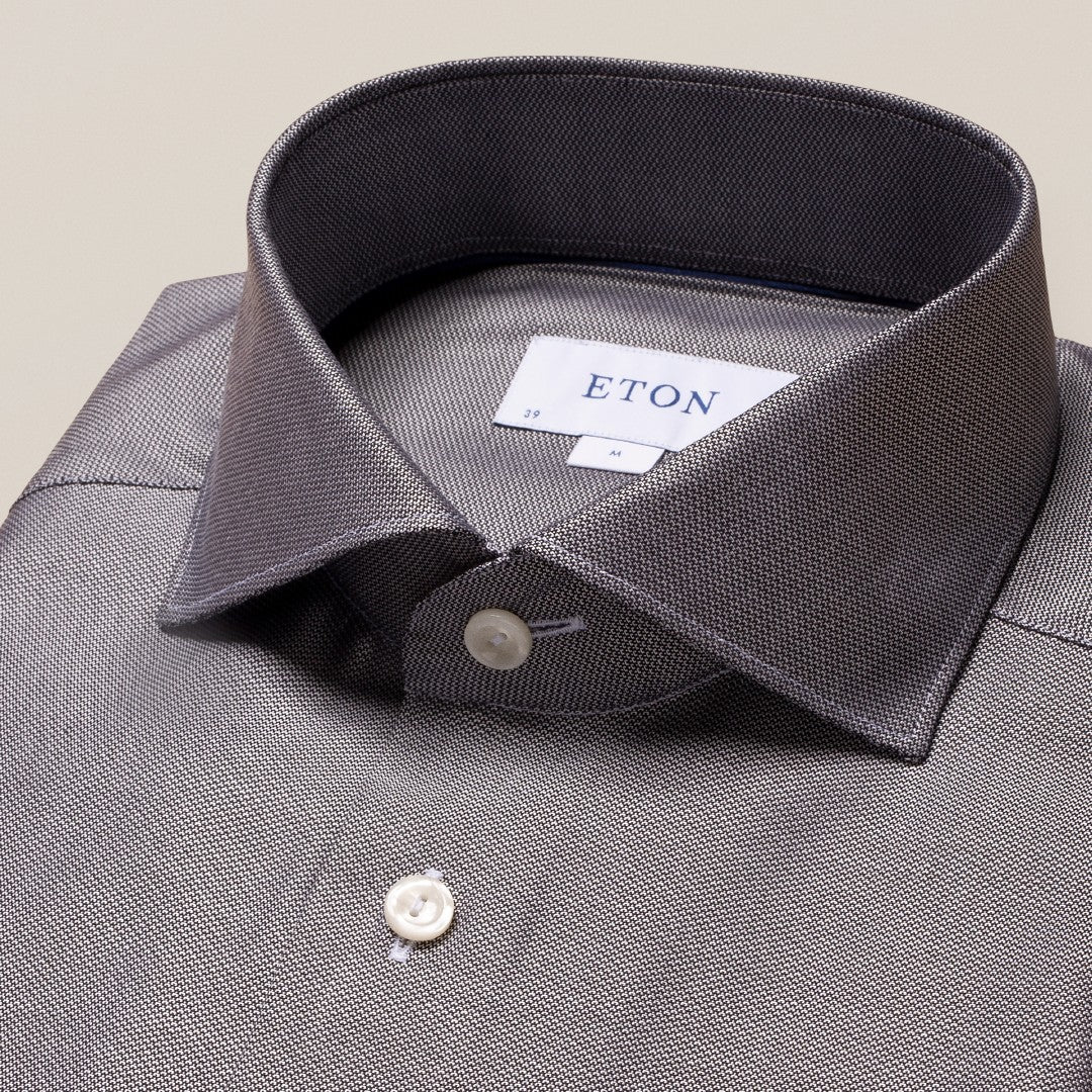 Eton Contemporary Fit Pique Weave Shirt Black-MALFORD OF LONDON SAVILE ROW MENSWEAR OUTLET