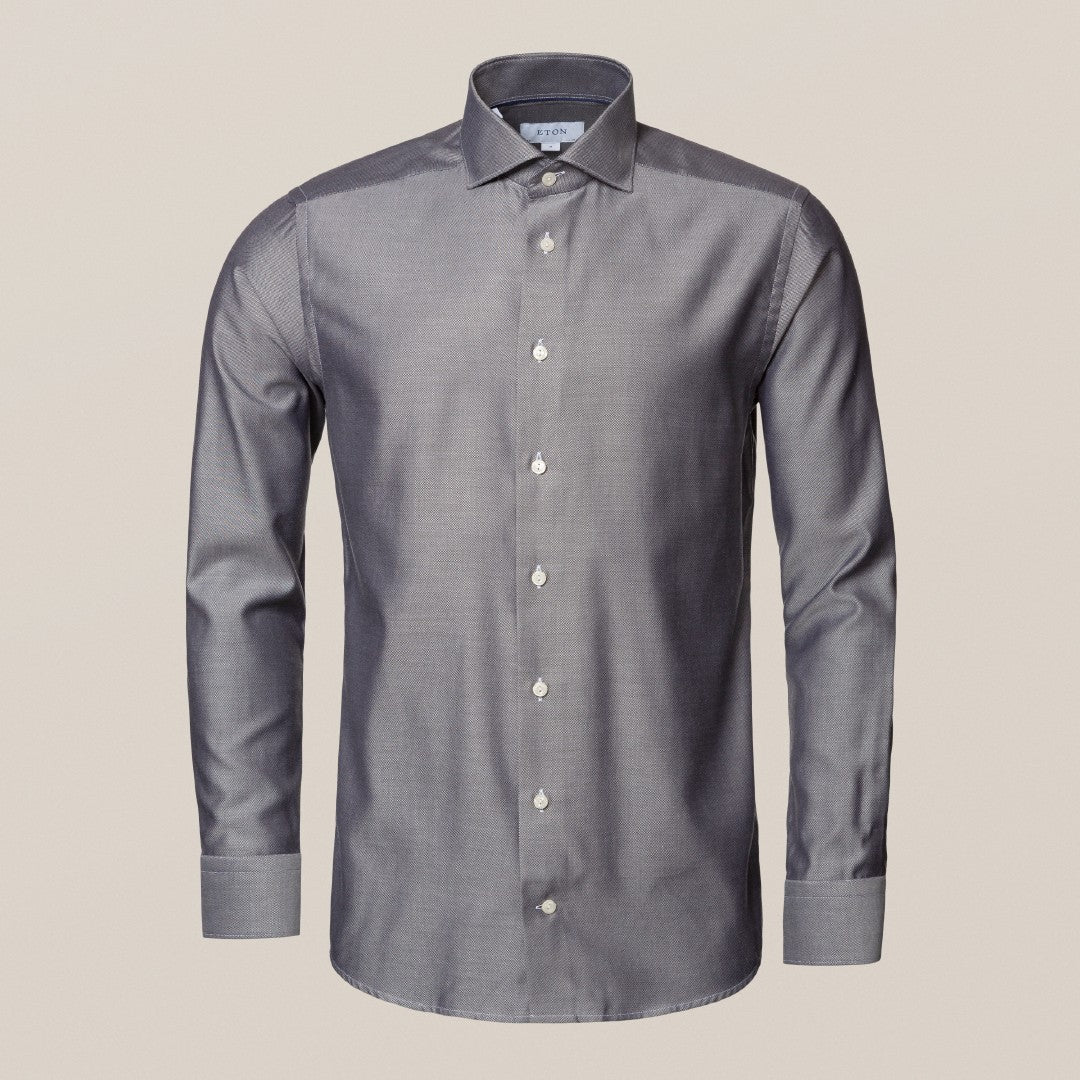 Eton Contemporary Fit Pique Weave Shirt Black-MALFORD OF LONDON SAVILE ROW MENSWEAR OUTLET