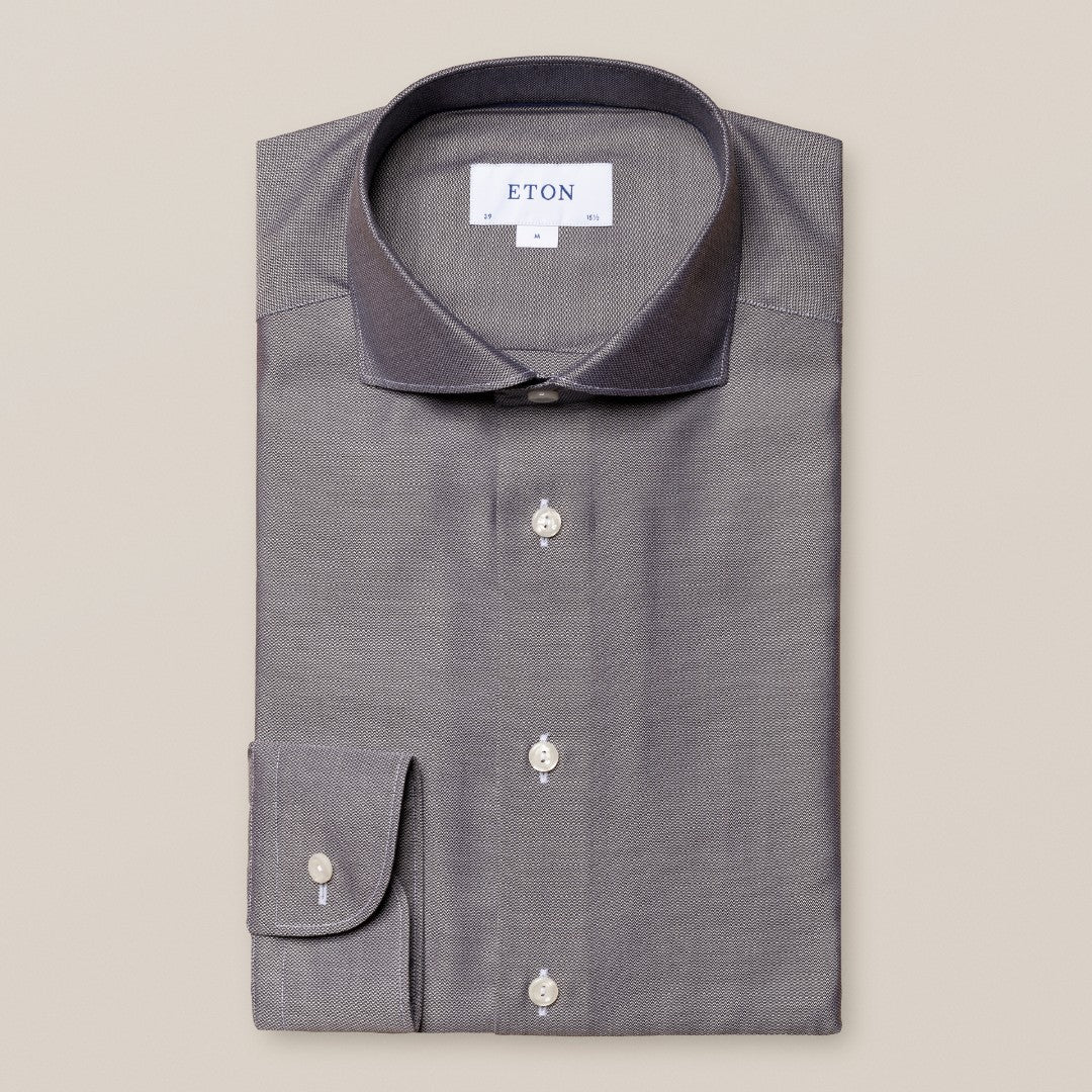 Eton Contemporary Fit Pique Weave Shirt Black-MALFORD OF LONDON SAVILE ROW MENSWEAR OUTLET