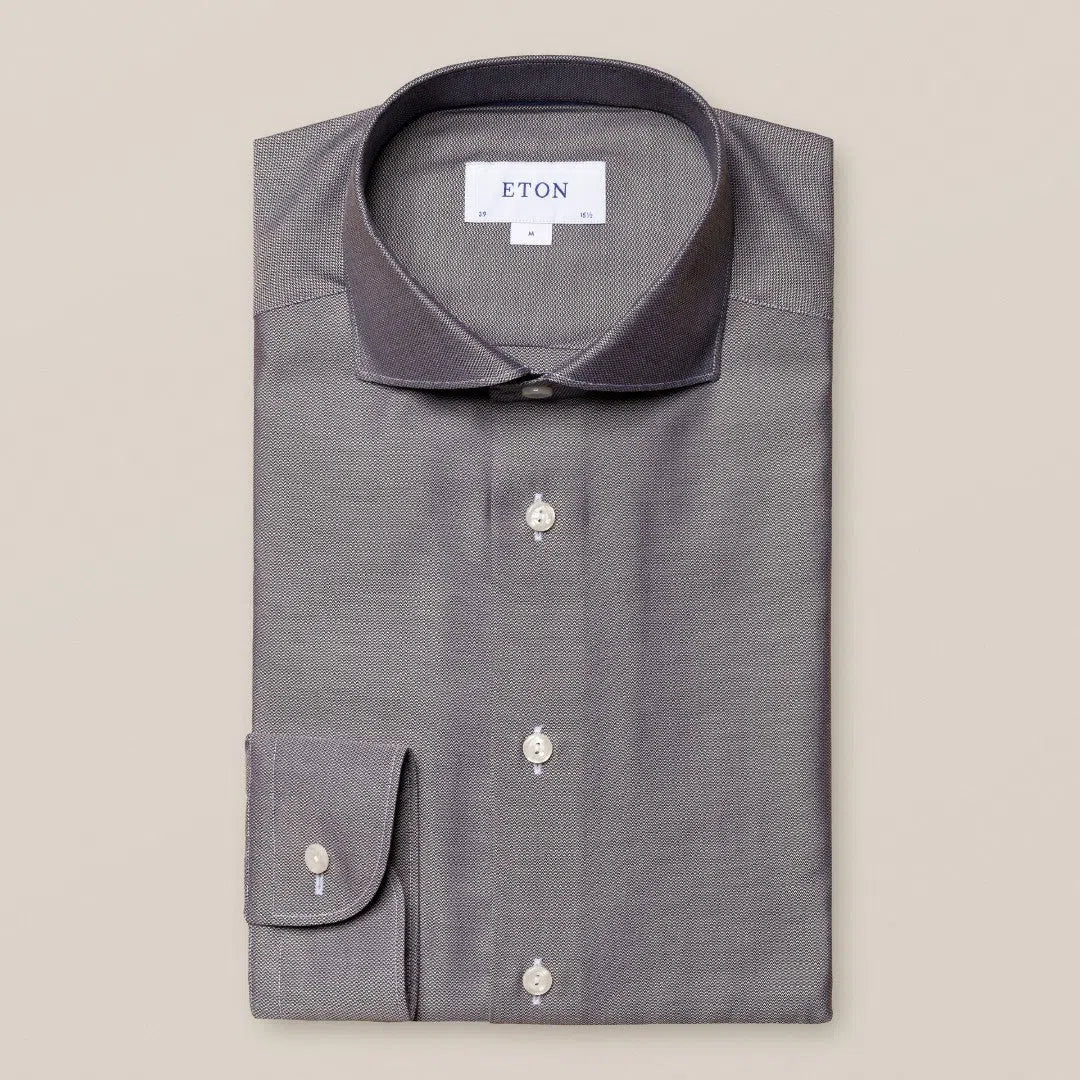 Eton Contemporary Fit Pique Weave Shirt Black-MALFORD OF LONDON SAVILE ROW MENSWEAR OUTLET