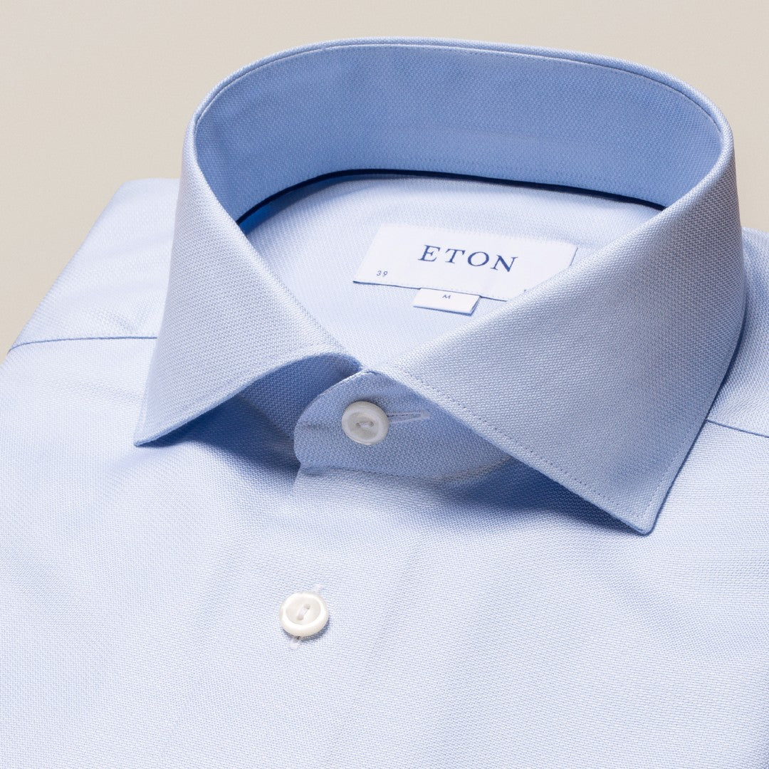 Eton Contemporary Fit Pique Weave Shirt Light Blue-MALFORD OF LONDON SAVILE ROW MENSWEAR OUTLET