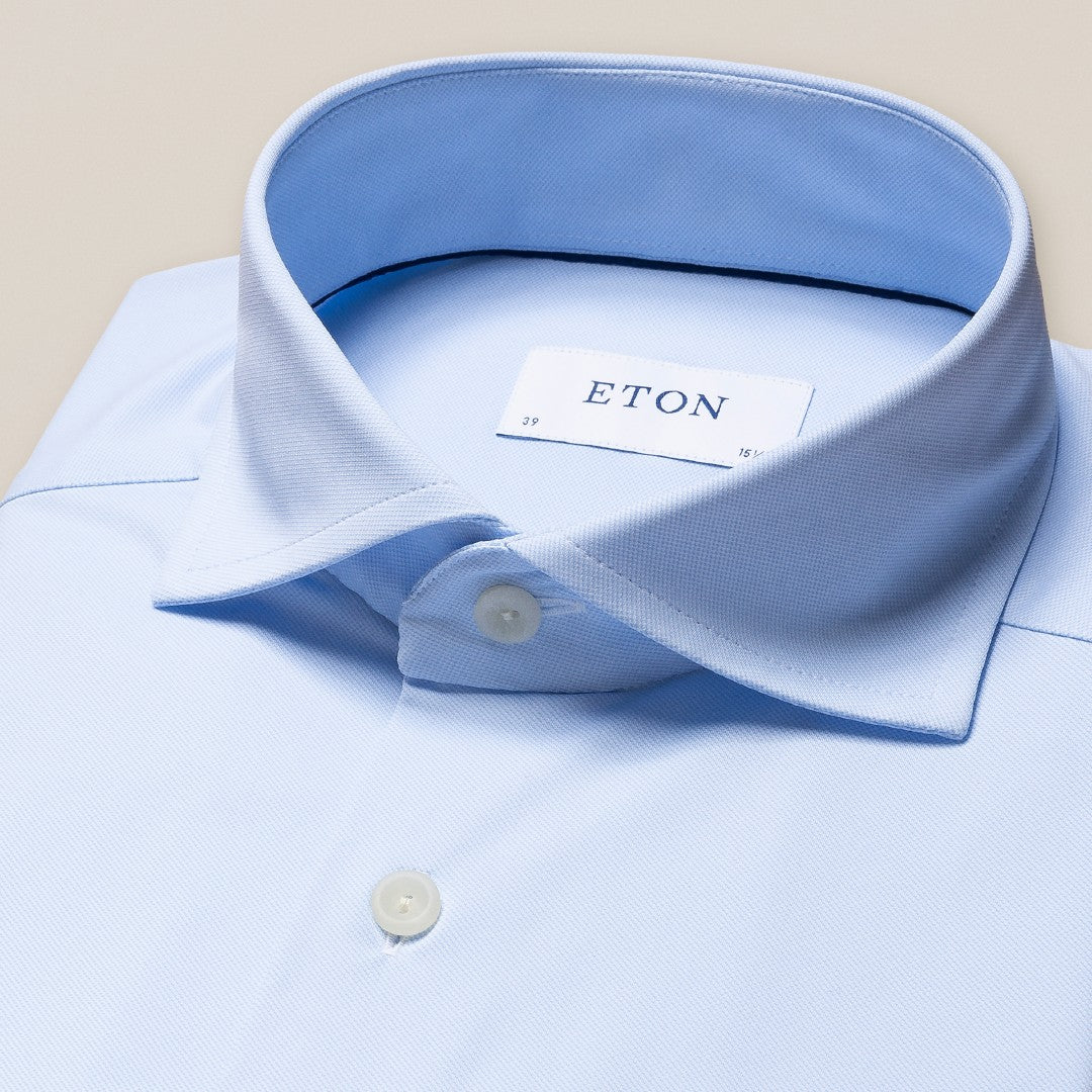 Eton Contemporary Fit Pique Weave Shirt Light Blue-MALFORD OF LONDON SAVILE ROW MENSWEAR OUTLET