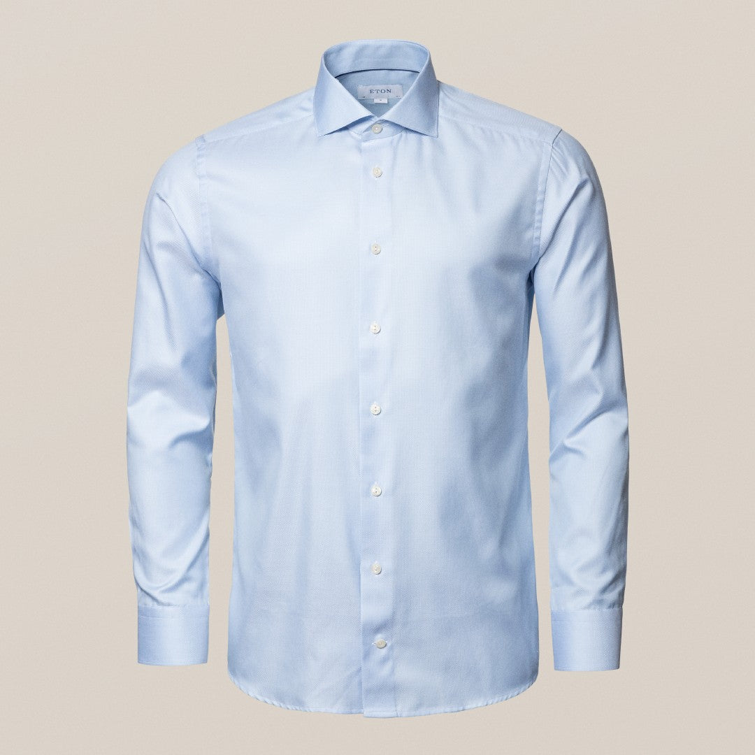 Eton Contemporary Fit Pique Weave Shirt Light Blue-MALFORD OF LONDON SAVILE ROW MENSWEAR OUTLET